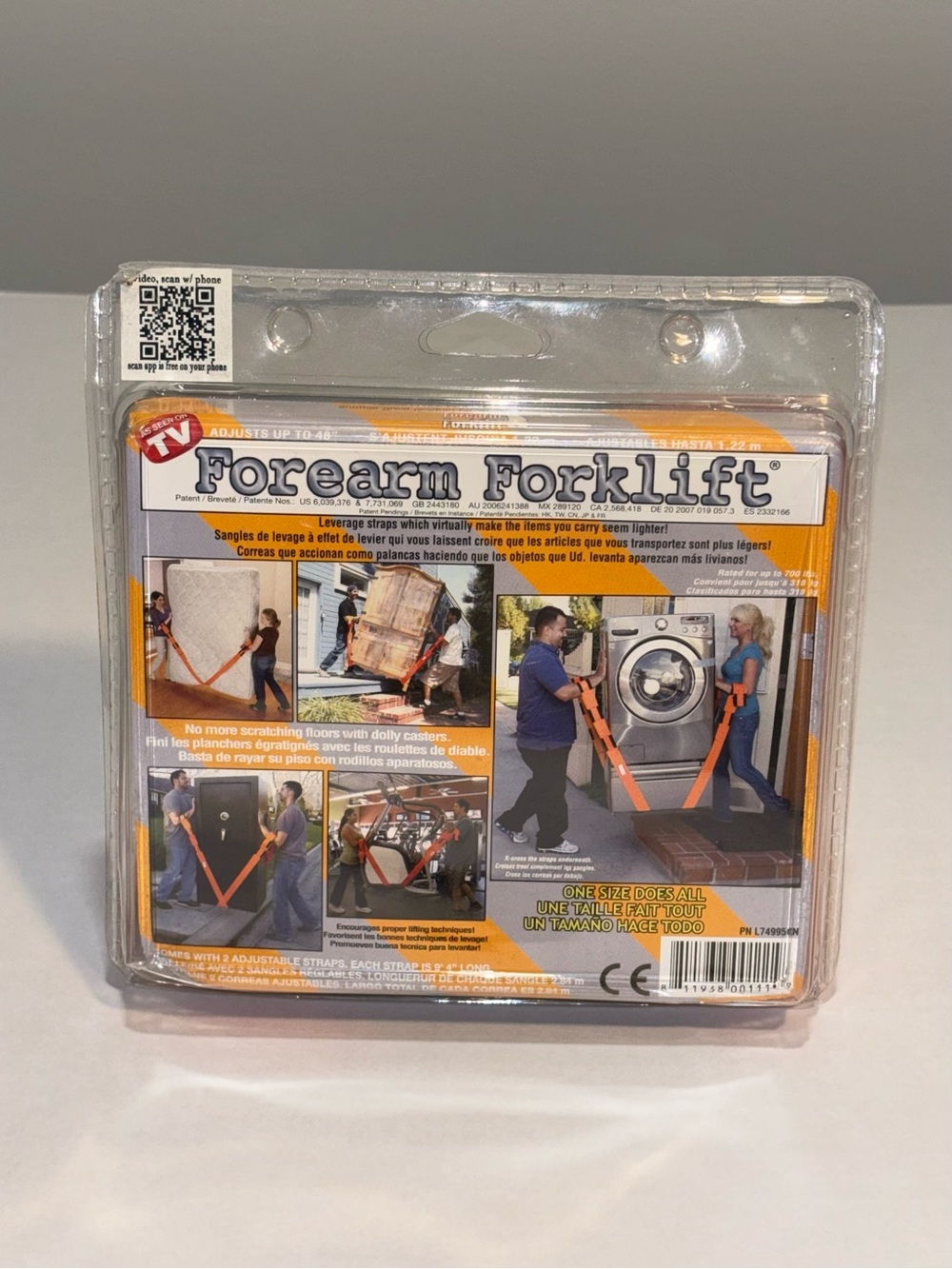 Forearm Forklift Orange Lifting Carry Straps 48in load limit up to 1000lb